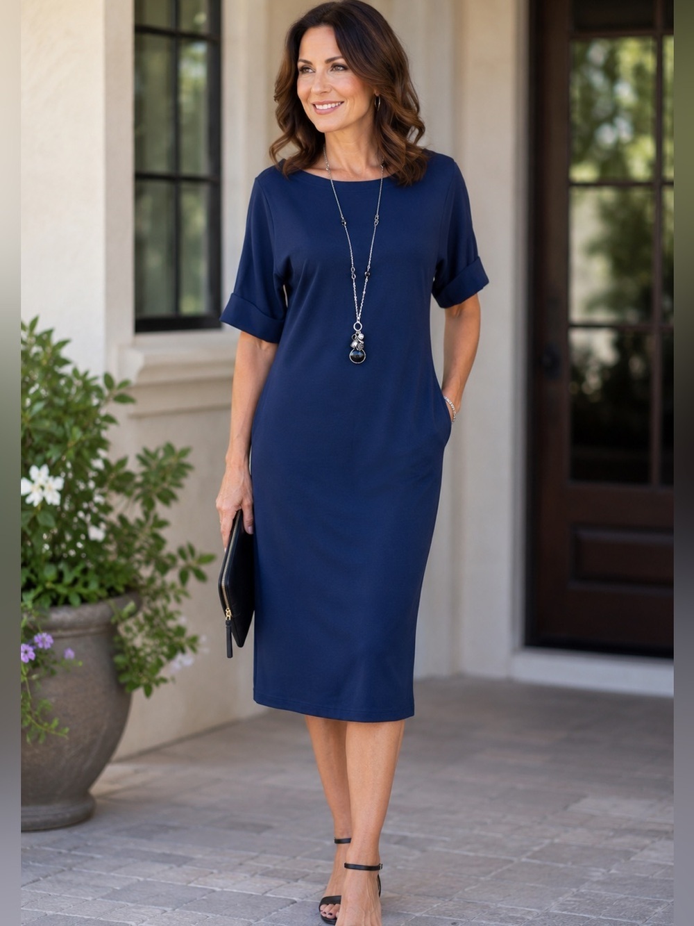 Karen Scott Navy Cotton Dress Size Medium